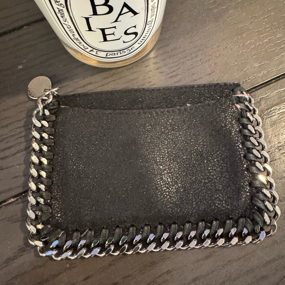 Stella McCartney Falabella Black Card case with Silver Chain Detail